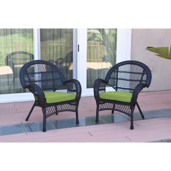 Jeco W00211-C-2-FS029 Santa Maria Black Wicker Chair with Green Cushion, 2PK W00211-C_2-FS029 - main